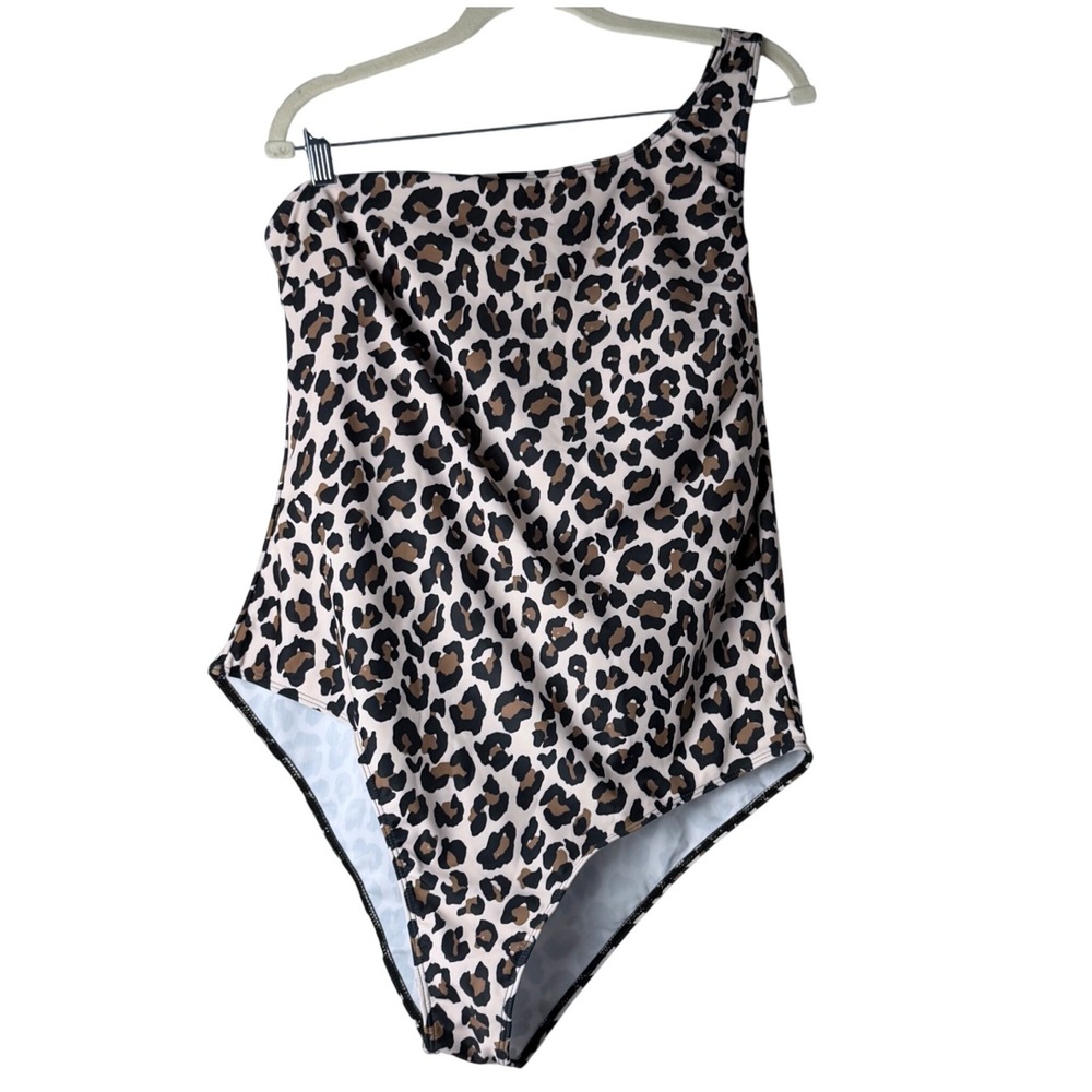 One Piece Swimsuit Women 2XL Leopard Print One Shoulder Asymmetrical Beach Cute